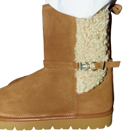 ZARA | Brown | FAUX SHEARLING FLAT LEATHER ANKLE BOOTS - Picture 2 of 7